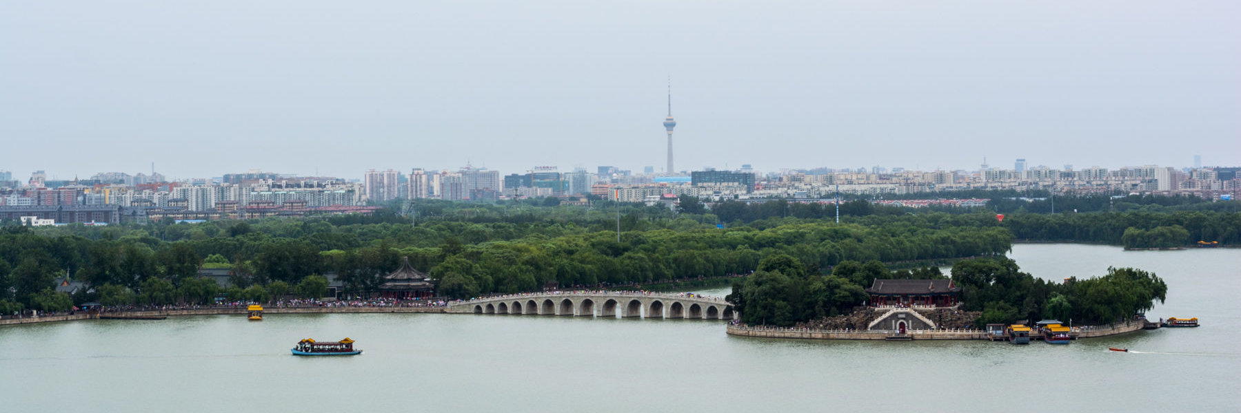 View of Beijing across a lake at the Summer Palace